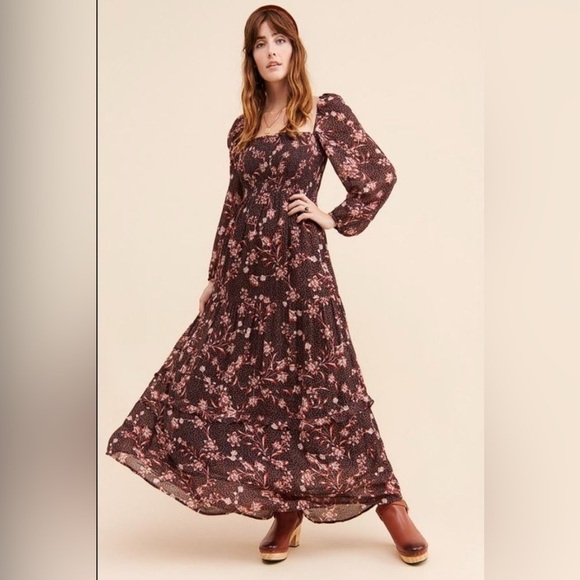 Anthropologie Dresses & Skirts - Anthropologie Dolan Left Coast Stratton Dress Maxi Long Smocked Floral Carbon